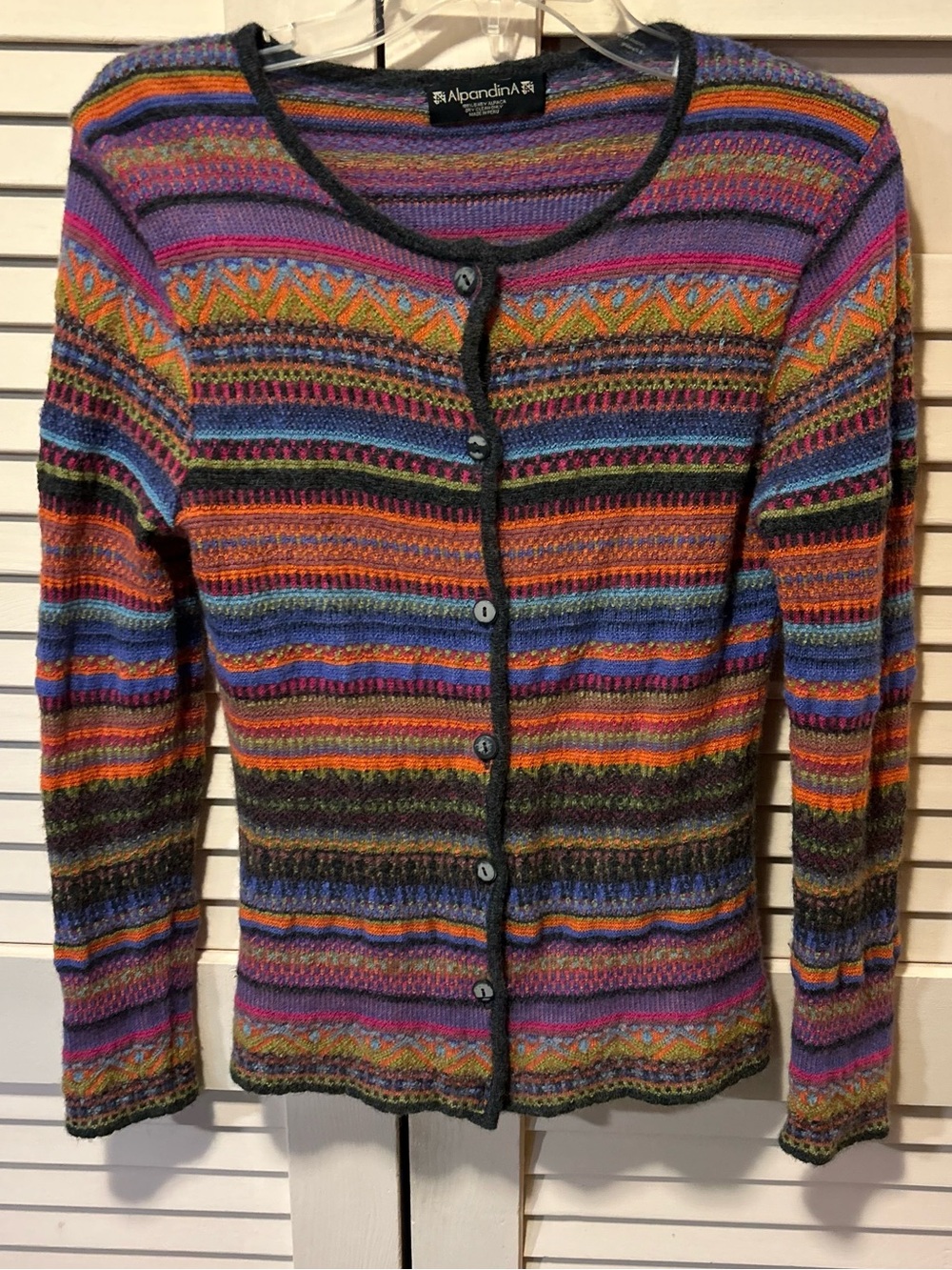 Alpandina 100% Baby Alpaca Jacquard Striped Cardigan  w/ Buttons Multicolor READ